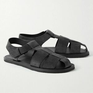 The Row Men’s Fisherman Suede Saddle Nubuck Sandals - Black Size 45 EU